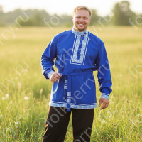 Косоворотка Русич, синий габардин